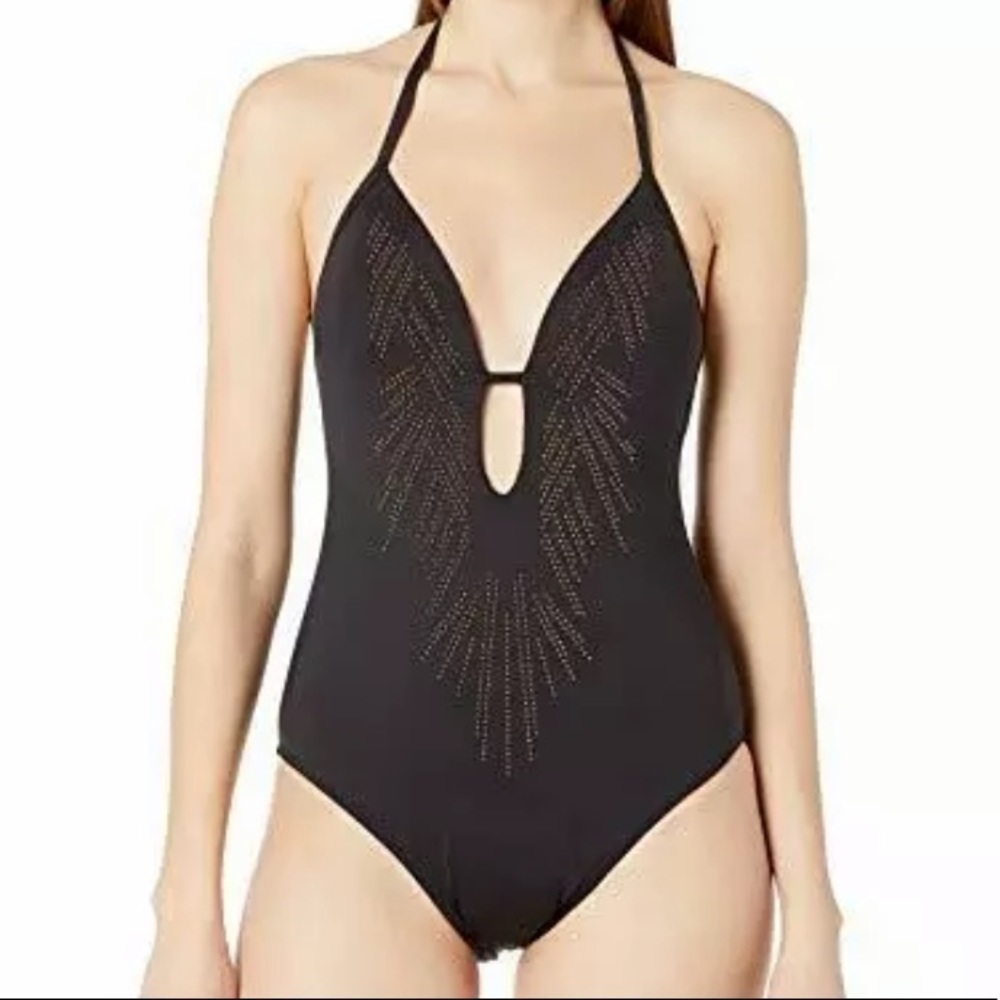KENNETH Cole Halter Plunge One Piece Swimsuit